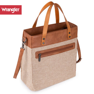 Wrangler Art Print Canvas Tote/Crossbody- Tan