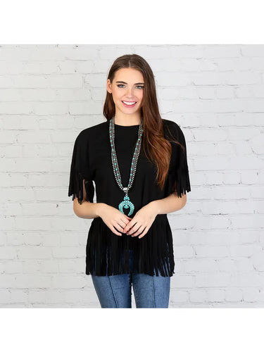 Half Sleeve Top with Fringe