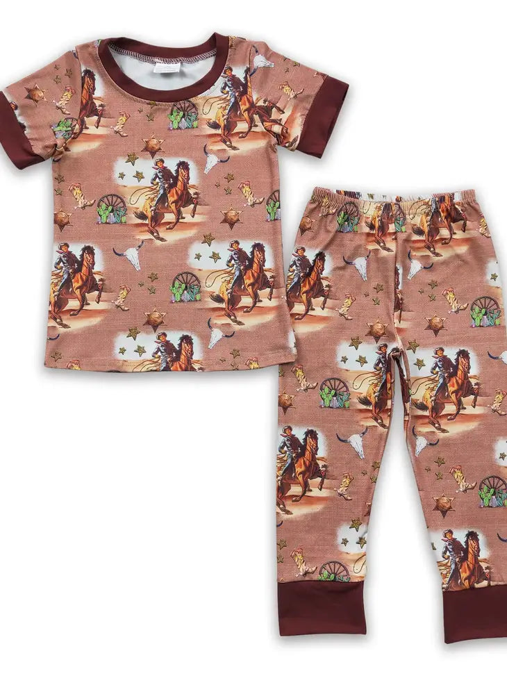 Boots Cactus Bull Skull Rodeo Western Pajamas