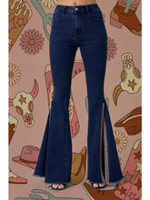 Load image into Gallery viewer, Aztec Trim Slit Open Front Denim Flare Bell Bottom