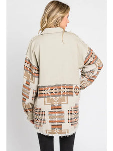 Aztec Contrast Button Down Jacket