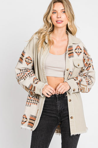 Aztec Contrast Button Down Jacket