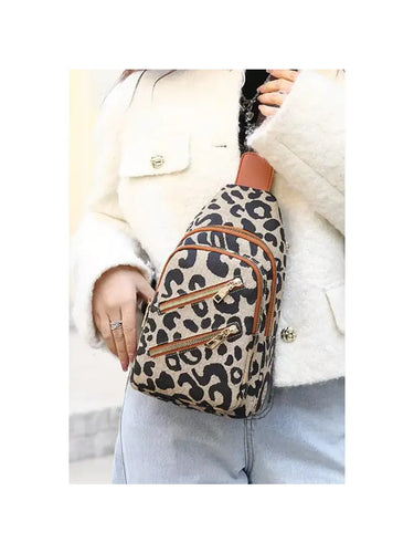 Leopard Print Sling Crossbody Bag with Adjustable