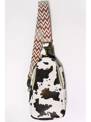 Aztec Strap Detail Cow Print Crossbody