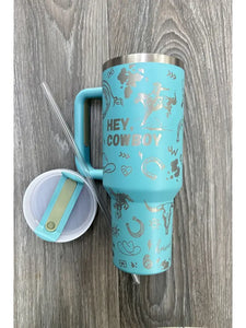 Western Cowboy Stainless Steel Tumbler Turquoise