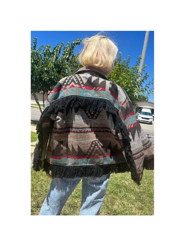 Western Vibes Aztec Fringe Hem Oversized Shacket