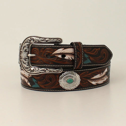 Ariat Belt Feather Floral Embossed Oval Conchos