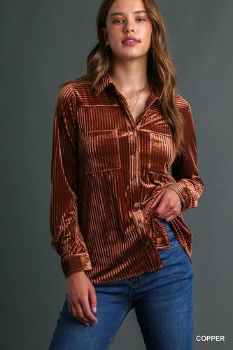 Stripe Textured Velvet Button-Down Shirt