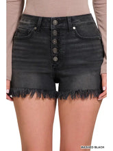 Load image into Gallery viewer, Frayed Denim Shorts Black