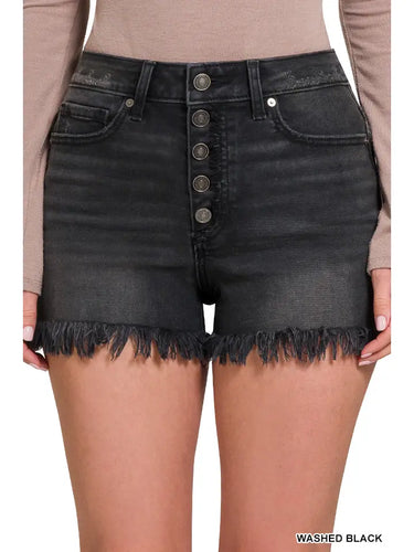 Frayed Denim Shorts Black