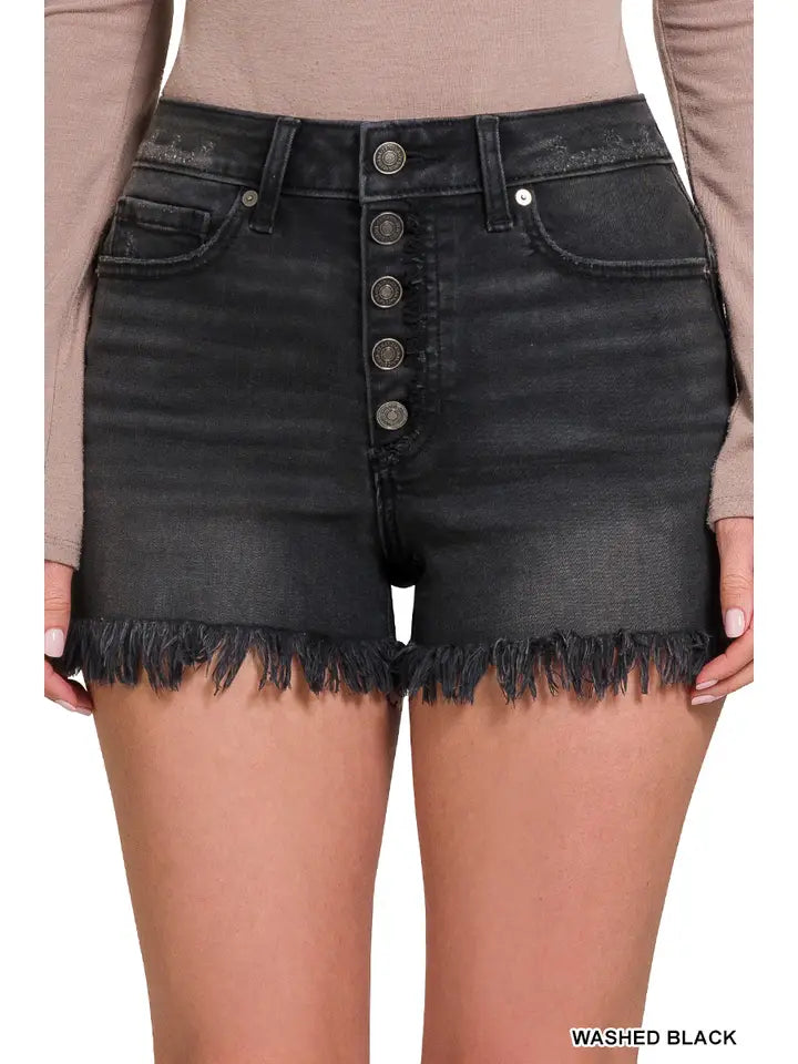 Frayed Denim Shorts Black