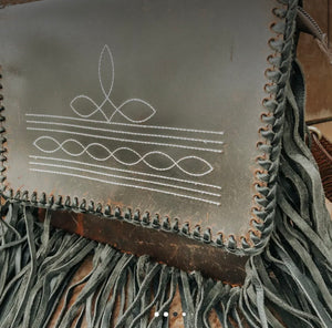 Boot Stitch worn leather fringe purse