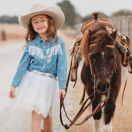 Denim Fringe Pearl Snap Kid