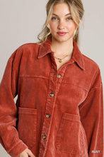 Load image into Gallery viewer, Solid Stone Washed Corduroy Collared Button Down Jacket