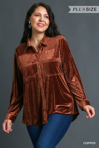 Stripe Textured Velvet Button-Down Shirt