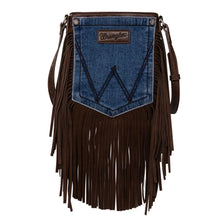 Load image into Gallery viewer, Wrangler Leather Fringe Jean Denim Pocket Crossbody - Coffee