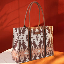 Load image into Gallery viewer, Wrangler Southwestern Pattern Dual Sided Print Canvas Wide Tote Light Coffee