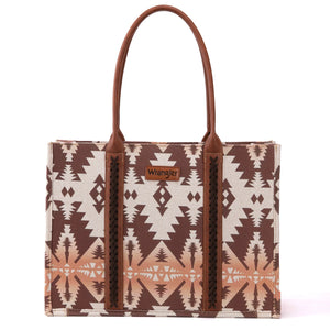 Wrangler Southwestern Pattern Dual Sided Print Canvas Wide Tote Light Coffee