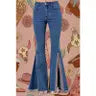 Aztec Trim Slit Open Front Denim Flare Bell Bottom