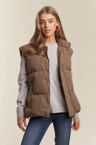 Button Down Corduroy Puff Vest