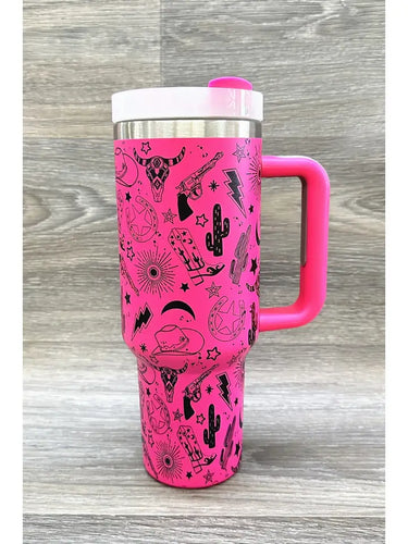 Western Stainless Steel Tumbler Hot Pink