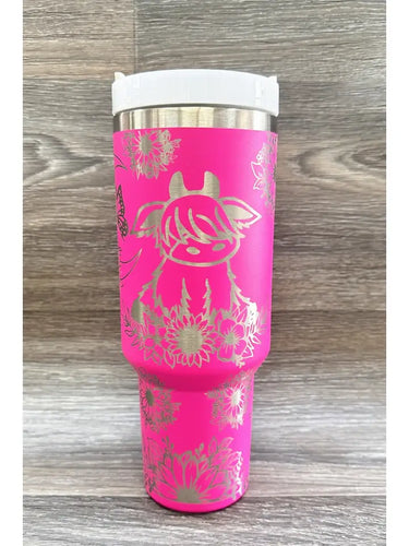 Highland Cow Stainless Steel Tumbler Hot Pink