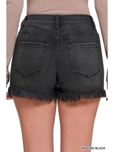 Frayed Denim Shorts Black