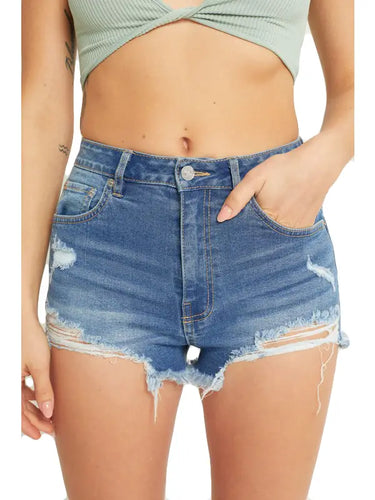 High Waist Frayed Denim Shorts