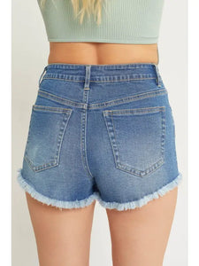 High Waist Frayed Denim Shorts