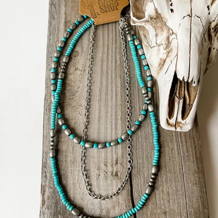 Semi Stone Layered Navajo Bead Necklace