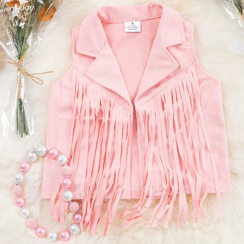 Pink Suede Vest with Fringe