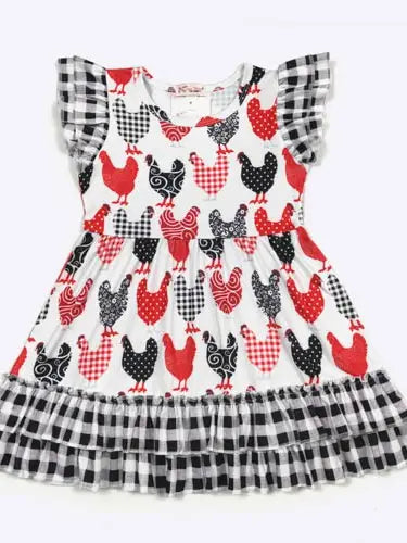 Plaid Chicken- Girls Dress