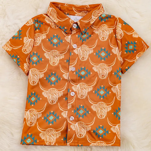 Rust Highland Cow Button up